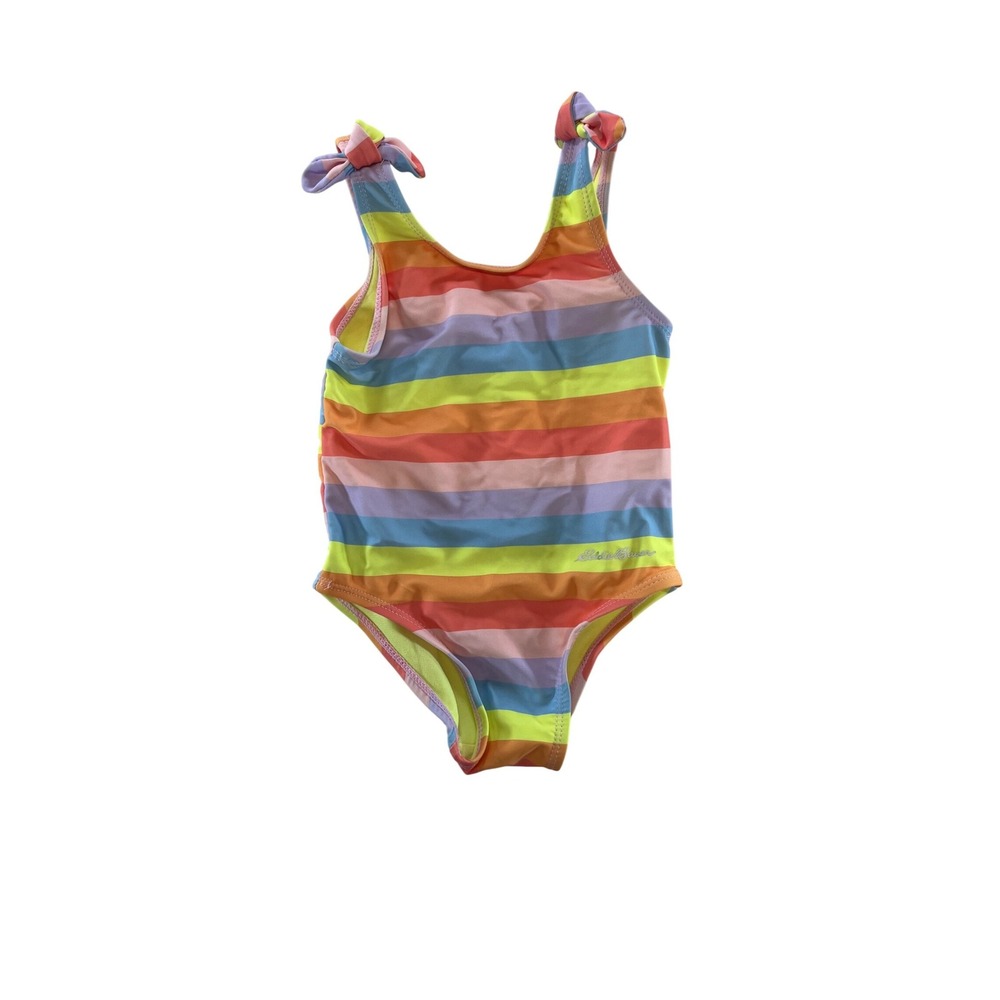 Eddie‎ Bauer Kids 18M Girls One Piece Swimsuit Rainbow Stripe Tie Shoulder Multi